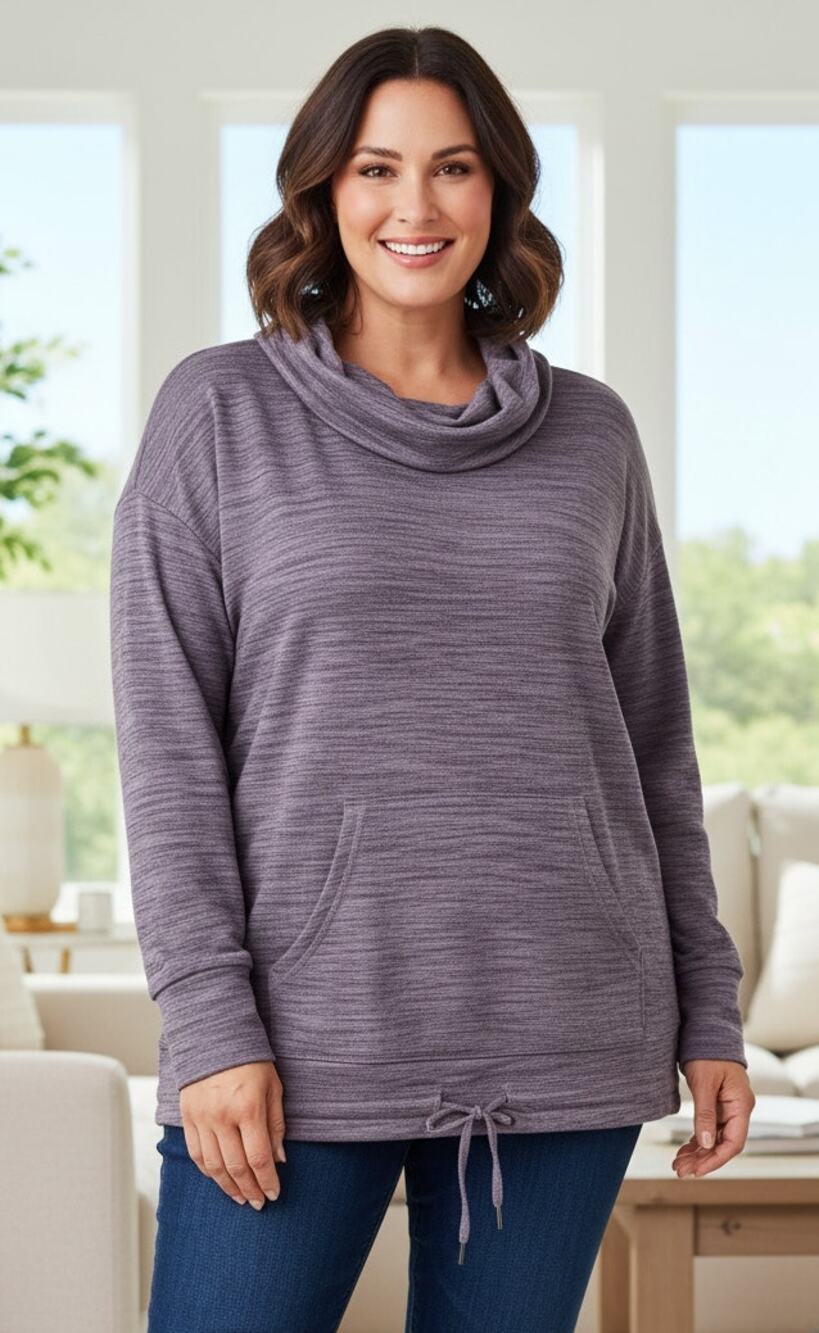 LIVI Lane Bryant Women 18/20 2x Purple/ Black Heather Cowl Neck Sweatshirt